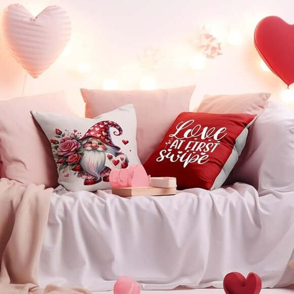 Valentines Day Pillow Covers 18x18 Set of 4 Gnome Bicycle Roses Floral Valentine - Picture 4 of 4